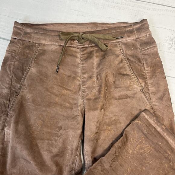 Alembika Pants size 1 (6/8) Brown Shimmery Floral Stretch Artsy Straight Leg - Picture 3 of 9